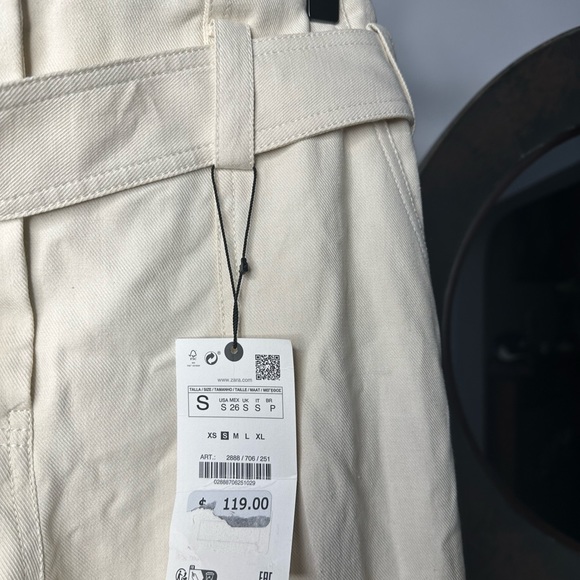 NWT Zara Woman Belted Cotton Pants Size S Small Bloggers Fav - Picture 7 of 9